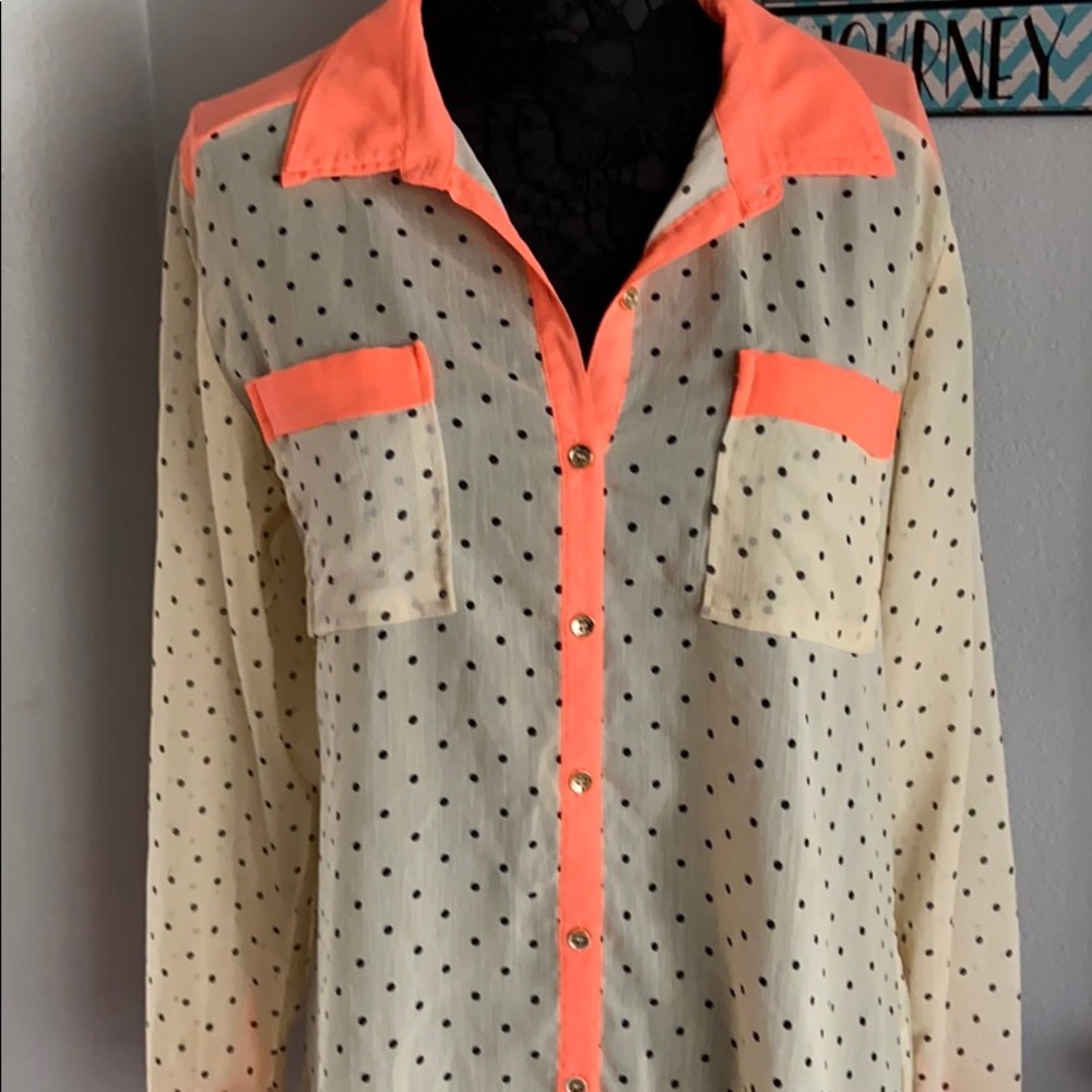 Democracy long sleeve polka dot blouse size large - Picture 15 of 15